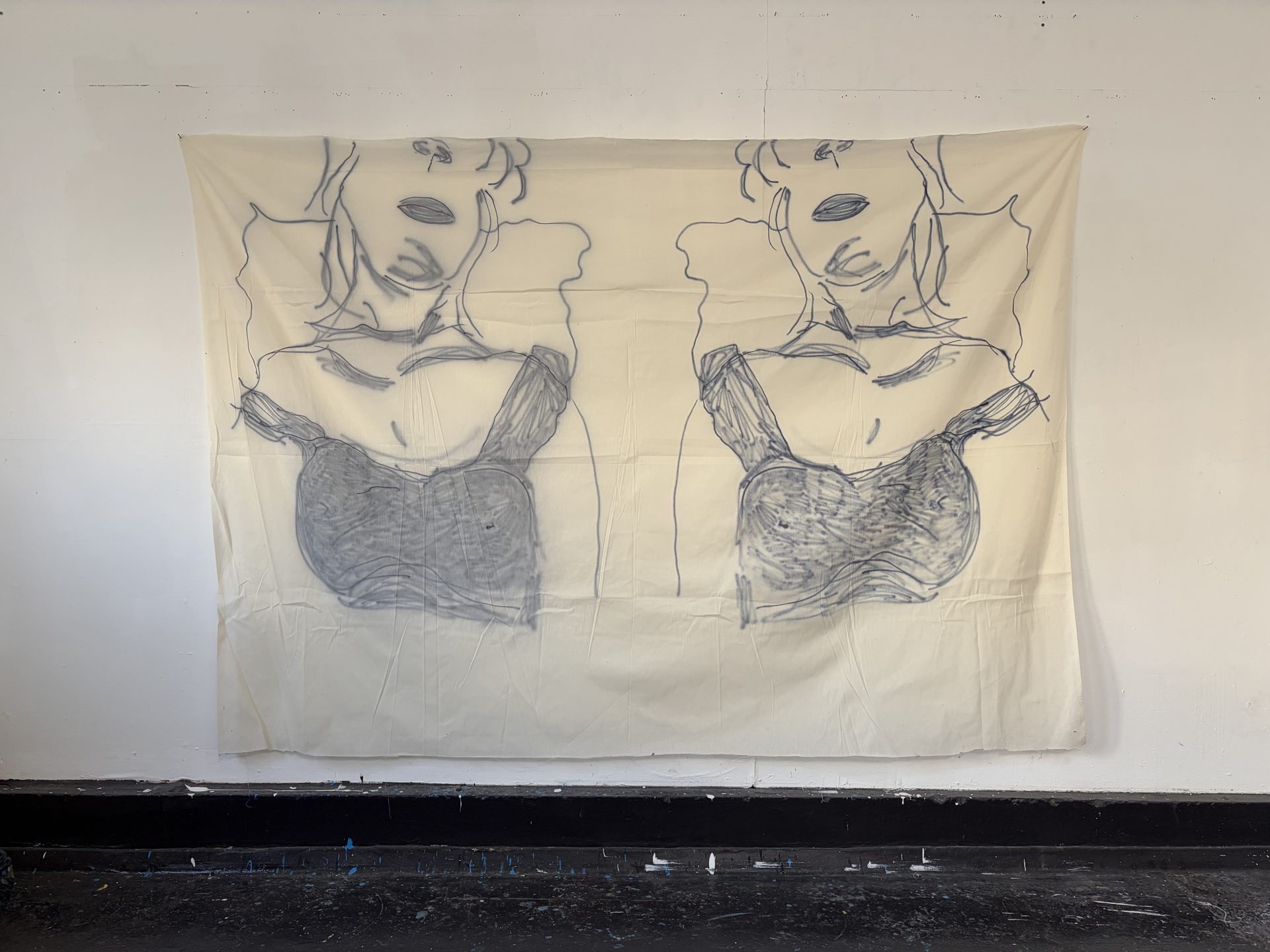 Stoffbild, Acryl auf Schleiernessel, 240×200 cm, 2023